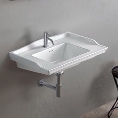 Rectangular White Ceramic Wall Mounted Bathroom Sink
